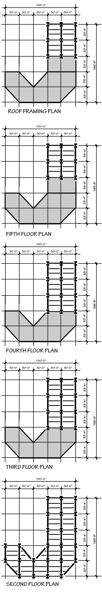 framing plans for building in shape of letter 'J'